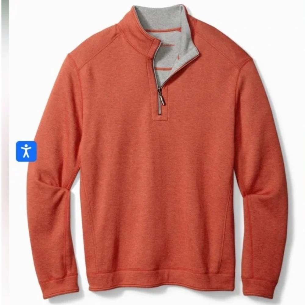 Tommy Bahama Orange Spark Heather Flipside Half Zip Reversible Sweater - M
